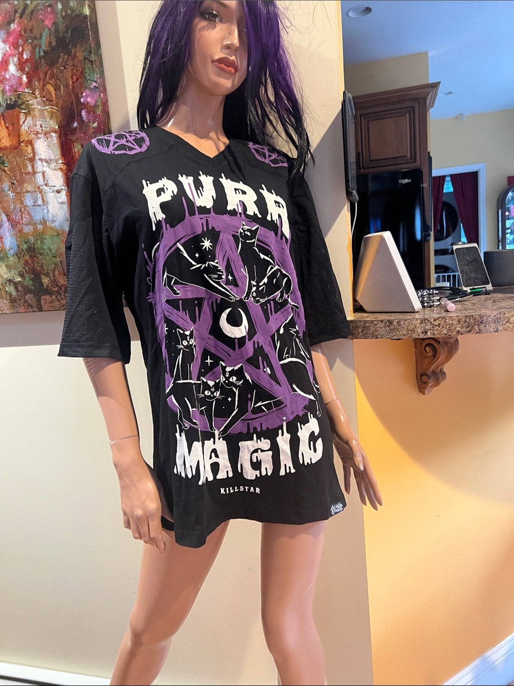 Killstar Black & Purple 'Pure Magic' Graphic T shirt XS purr magic jersey nwt - Picture 2 of 9